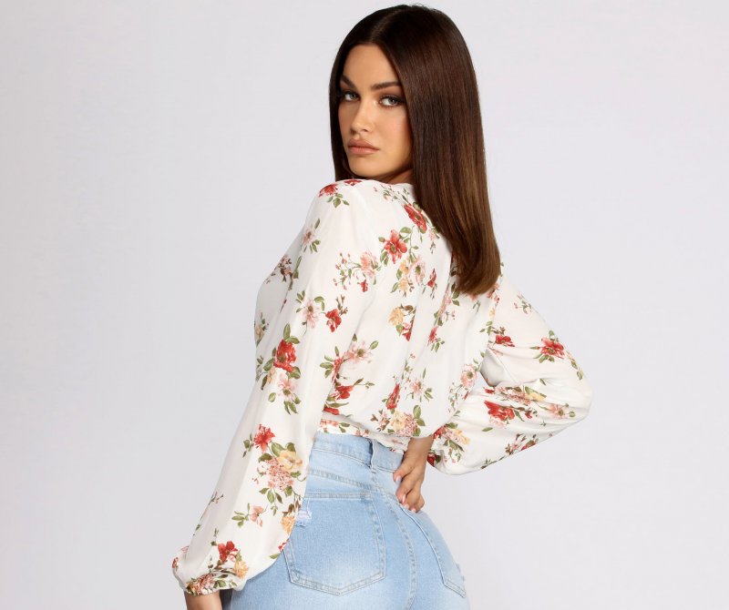 TableClothsUs Just Grow For It Floral Wrap Top