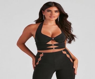 TableClothsUs Hidden Gem Halter Cutout Crop Top